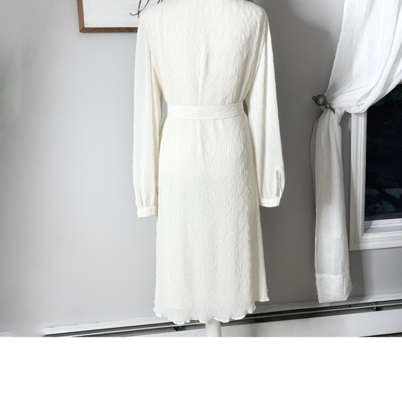 Tory Burch Dress Ivory Belted Long Sleeve Black Piping Detail Shirt Dress Sz 8 - Picture 2 of 14